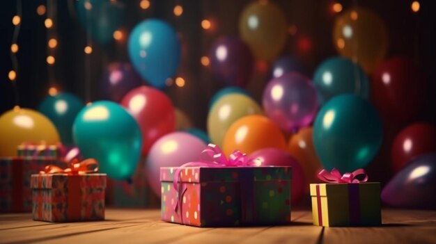 Colorful Gift Box with balloons on background