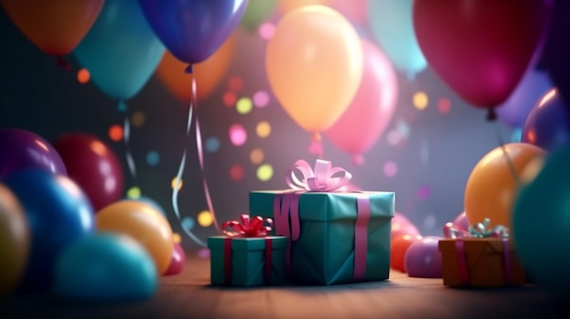Красочная подарочная коробка с воздушными шарами на фоне