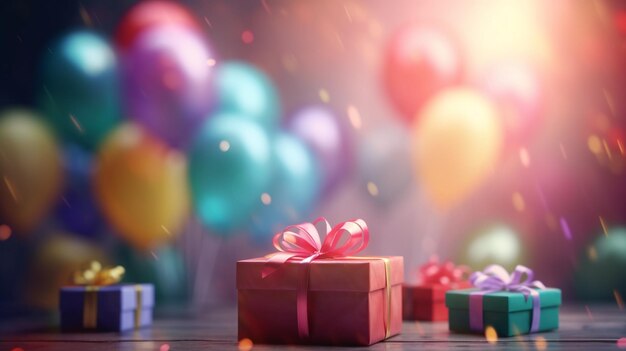Фото Красочная подарочная коробка с воздушными шарами на фоне