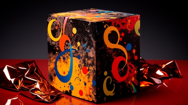 colorful gift box with reflection on a black background