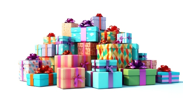사진 색 배경 에 고립 된 다채로운 선물 상자