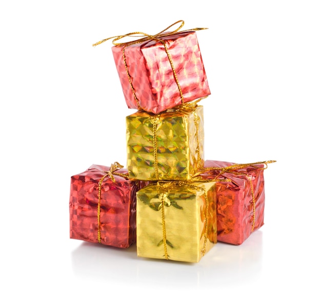 Colorful gift boxes isolated on a white background