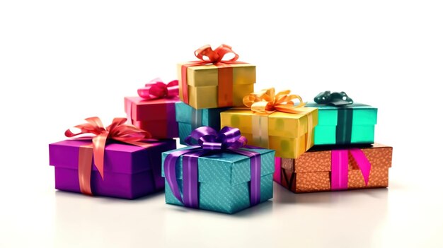 색 배경 에 고립 된 다채로운 선물 상자