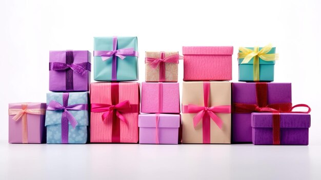 Colorful gift boxes isolated on white background