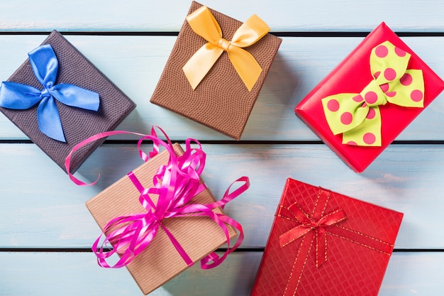 Colorful gift boxes top view