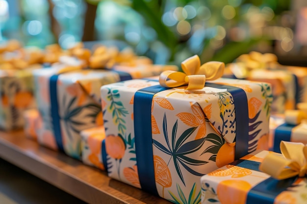 Colorful Gift Boxes with Elegant Ribbons on Display at a Festive Event Celebration