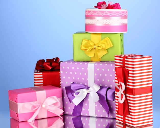 Colorful gifts on blue background