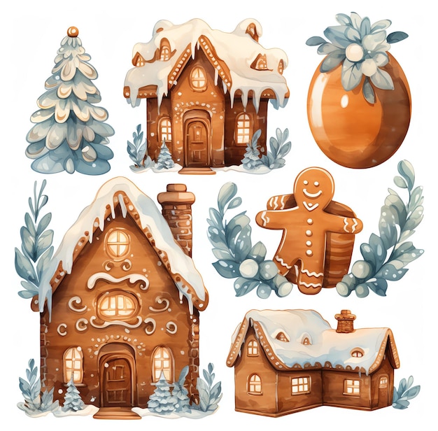 Colorful gingerbread houses with festive decorations