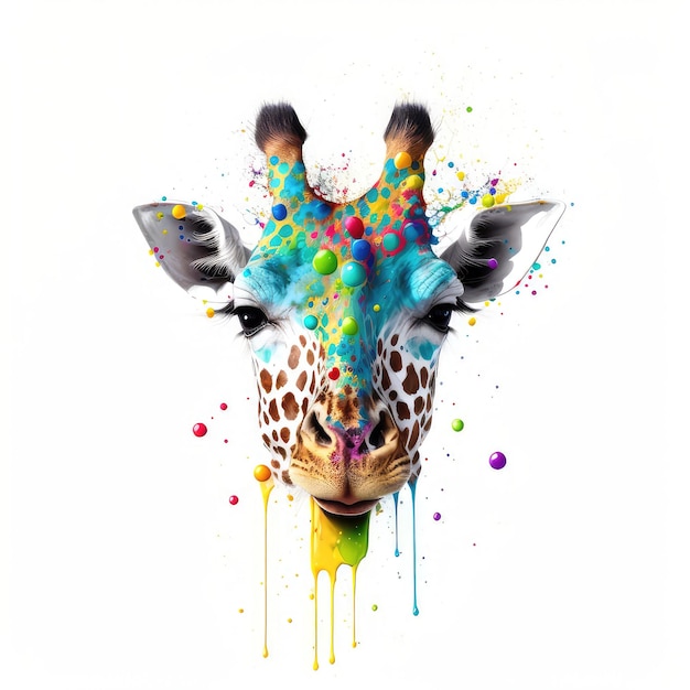 Colorful giraffe and calf faces wild animal for tshirts prints generative ai