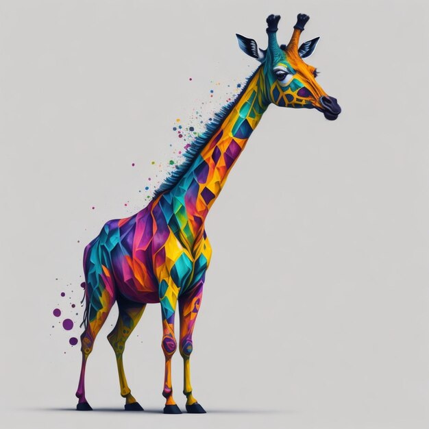 A colorful giraffe with a multicolored pattern