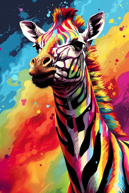 Colorful giraffe with zebra stripes