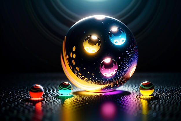 Colorful glass balls shine through the light emitting colorful beautiful light and shadow effects