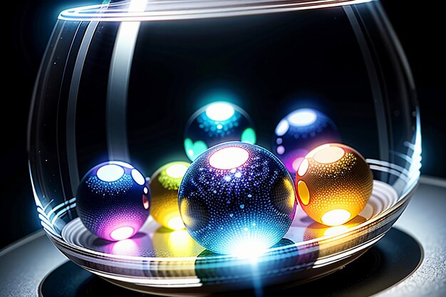 Photo colorful glass balls shine through the light emitting colorful beautiful light and shadow effects