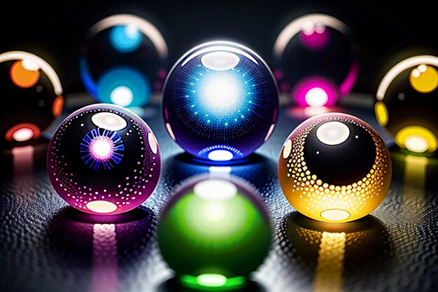 Colorful glass balls shine through the light emitting colorful beautiful light and shadow effects