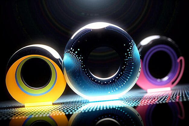 Colorful glass balls shine through the light emitting colorful beautiful light and shadow effects