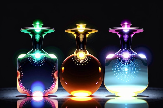 Colorful glass balls shine through the light emitting colorful beautiful light and shadow effects