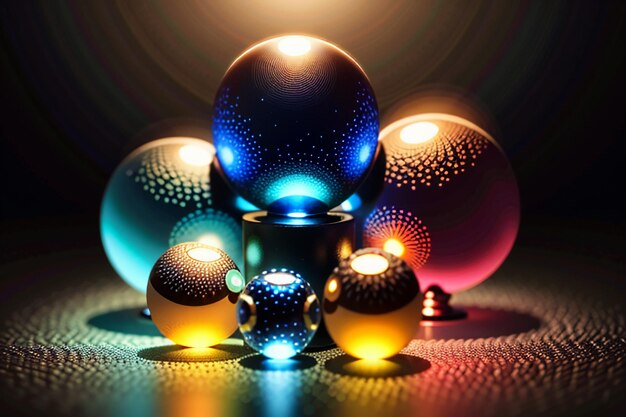 Colorful glass balls shine through the light emitting colorful beautiful light and shadow effects