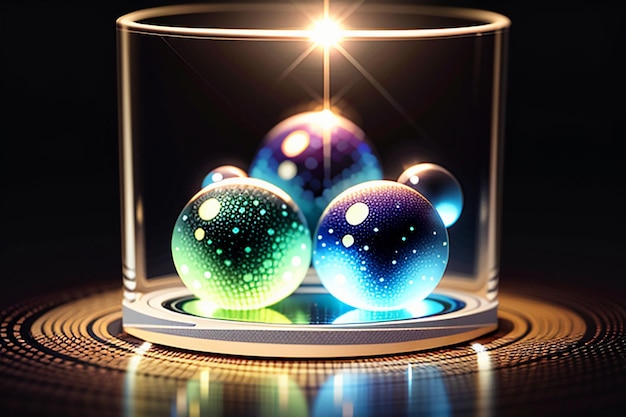 Colorful glass balls shine through the light emitting colorful beautiful light and shadow effects