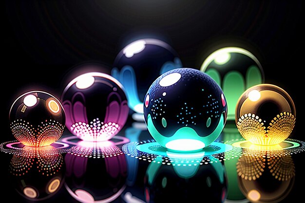 Photo colorful glass balls shine through the light emitting colorful beautiful light and shadow effects