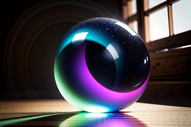 Colorful glass balls shine through the light emitting colorful beautiful light and shadow effects