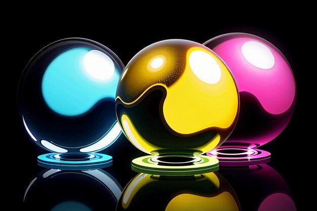 Colorful glass balls shine through the light emitting colorful beautiful light and shadow effects