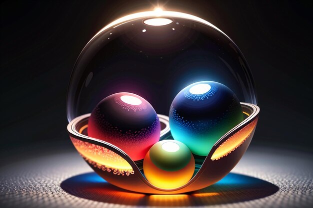 Colorful glass balls shine through the light emitting colorful beautiful light and shadow effects