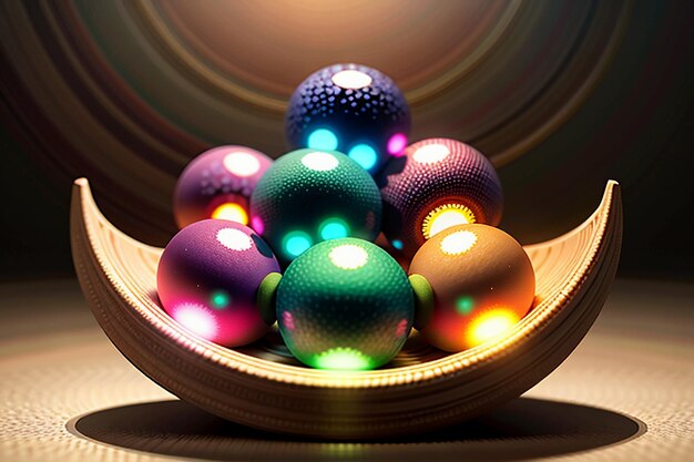 Colorful glass balls shine through the light emitting colorful beautiful light and shadow effects