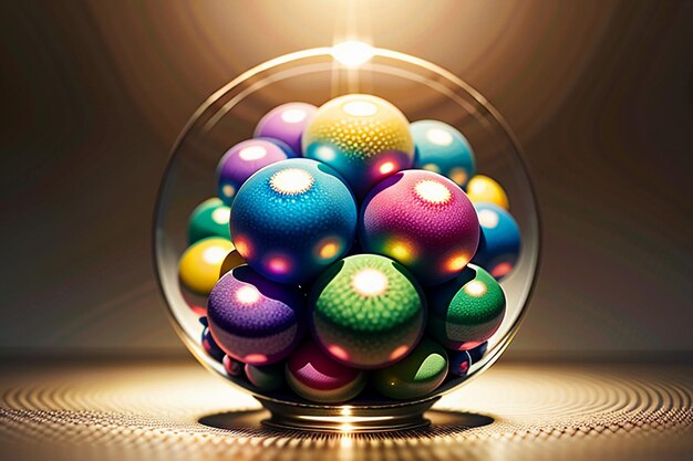 Colorful glass balls shine through the light emitting colorful beautiful light and shadow effects