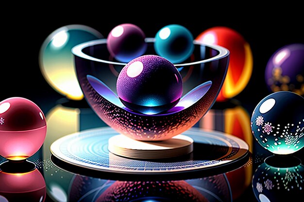 Colorful glass balls shine through the light emitting colorful beautiful light and shadow effects