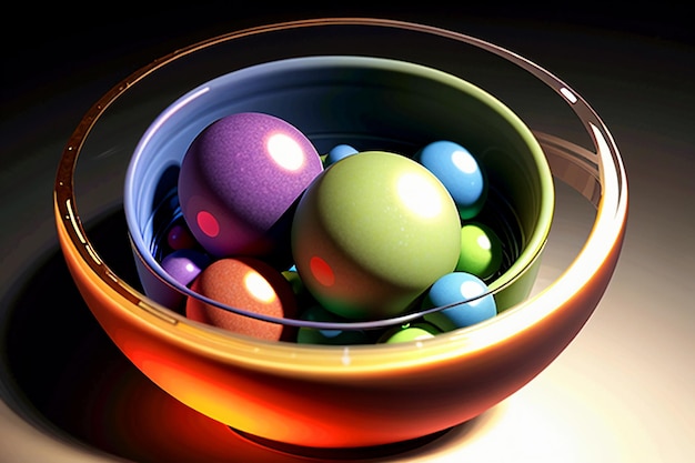 Colorful glass balls shine through the light emitting colorful beautiful light and shadow effects