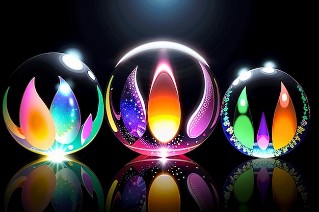 Colorful glass balls shine through the light emitting colorful beautiful light and shadow effects