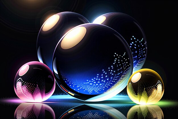 Colorful glass balls shine through the light emitting colorful beautiful light and shadow effects