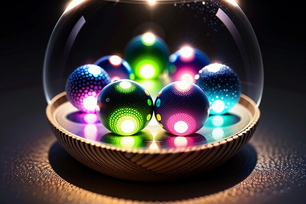 Colorful glass balls shine through the light emitting colorful beautiful light and shadow effects