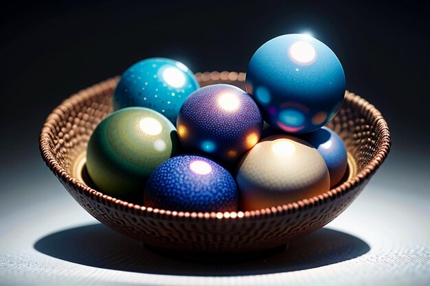 Colorful glass balls shine through the light emitting colorful beautiful light and shadow effects