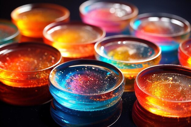 colorful glass bowls on a black background