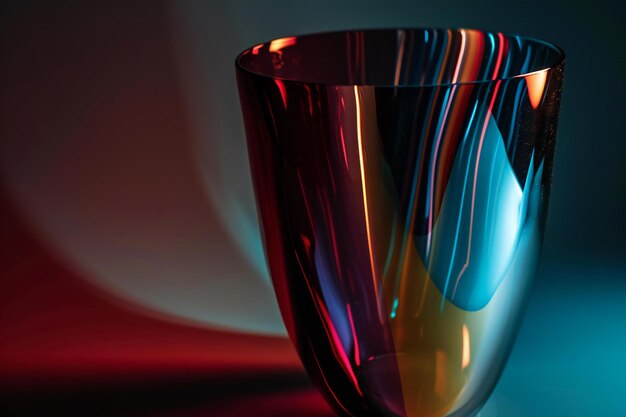 Colorful glass on a dark background with red and blue lighting