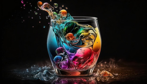 Photo a colorful glass of ice cream with a splash of water