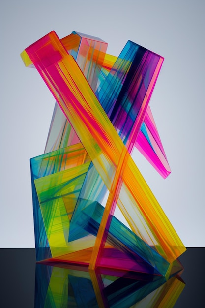 A colorful glass sculpture with a white background