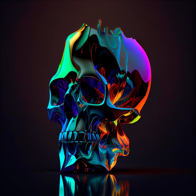 Colorful glass skull, 3d rendering, dark background