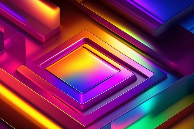 Colorful Glass Squares with Iridescent Neon Holographic Gradient Abstract 3D Background Wallpaper