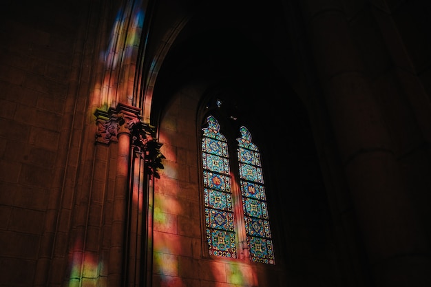 Colorful glass windows inside the Buen Pastor cathedral in San SebastiÃÂÃÂ¡n