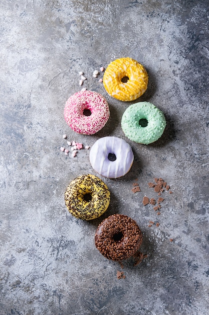 Colorful glazed donuts