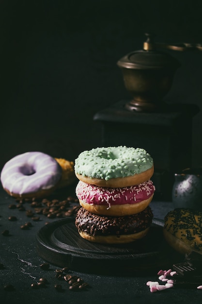 Colorful glazed donuts