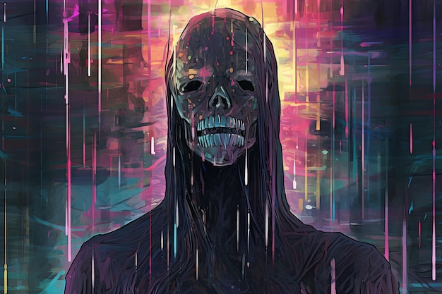 Colorful Glitchy Ambient Dark Portrait Graphic Illustration