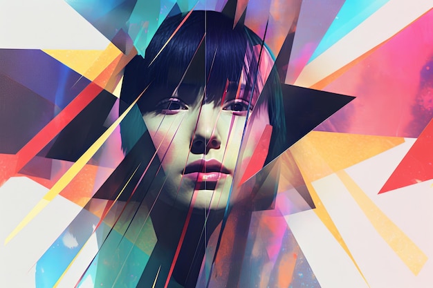 Colorful Glitchy Ambient Dark Portrait Graphic Illustration