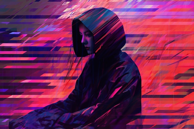 Красочная графическая иллюстрация Glitchy Ambient Dark Portrait