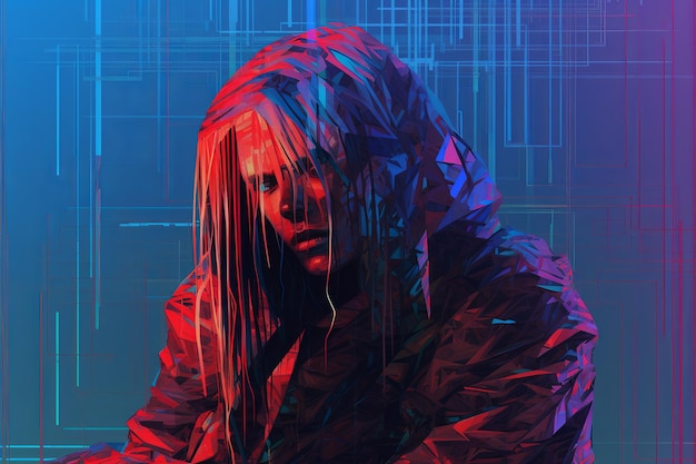 Colorful Glitchy Ambient Dark Portrait Graphic Illustration