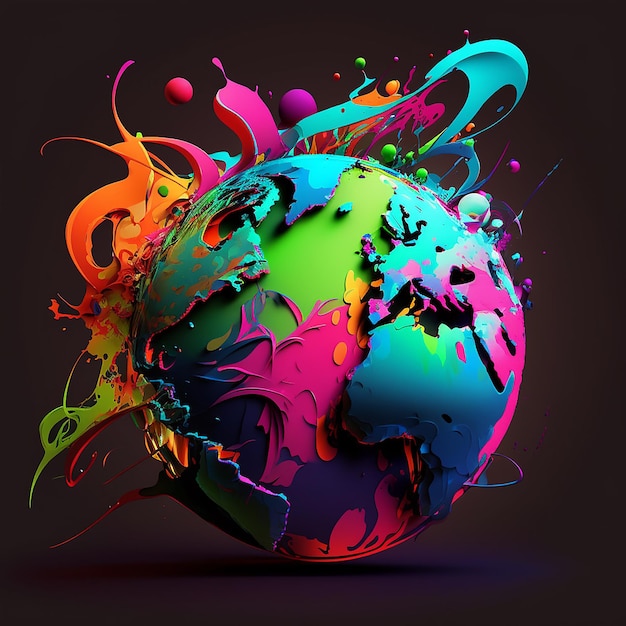 A colorful globe with the word world on it