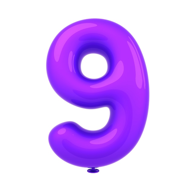 Colorful glossy Balloon number 3d rendering