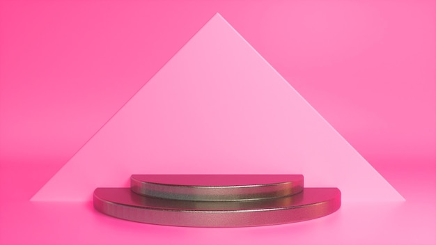 Colorful glossy podium on pink abstract triangular background Premium Photo